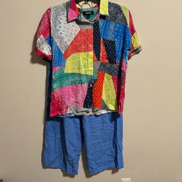 RARE DKNY Bandana Pathwork Lounge PJ Sleep Matching Set- Size Small - Picture 1 of 15